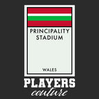 Wales Monopoly Card hoodie – black men's hoodie with white Wales Monopoly Card letters and Players Couture logo on the chest