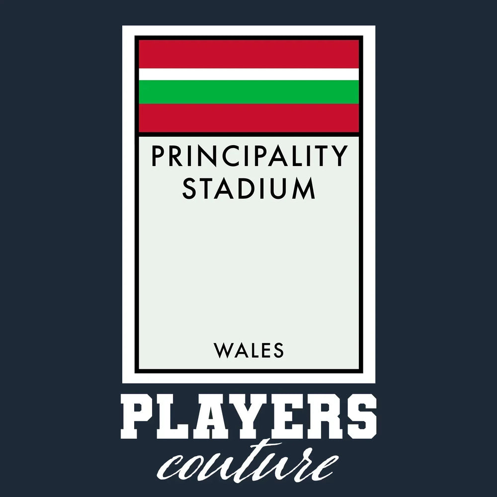 Wales Monopoly Card hoodie – navy men's hoodie with white Wales Monopoly Card letters and Players Couture logo on the chest