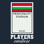 Wales Monopoly Card hoodie – navy men's hoodie with white Wales Monopoly Card letters and Players Couture logo on the chest