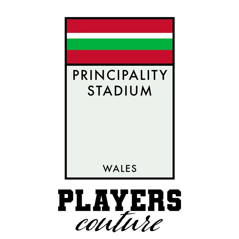 Wales Monopoly Card hoodie – white men's hoodie with black Wales Monopoly Card letters and Players Couture logo on the chest