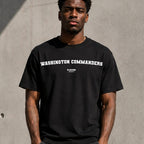 Washington Commanders Men's T-Shirt — lifestyle photo, Black t-shirt