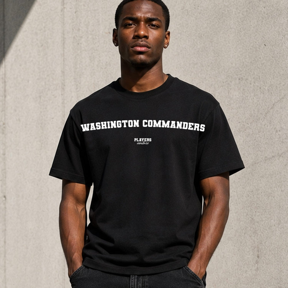 Washington Commanders Men's T-Shirt — lifestyle photo, Black t-shirt