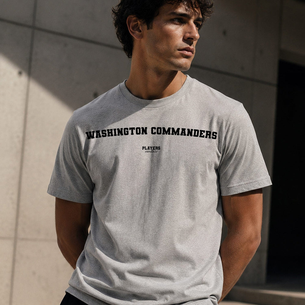Washington Commanders Men's T-Shirt — lifestyle photo, Grey t-shirt