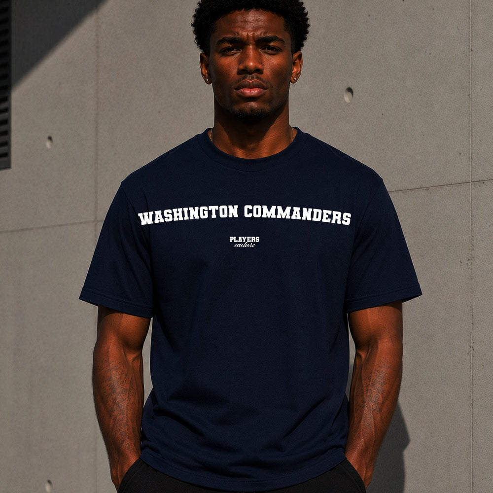 Washington Commanders Men's T-Shirt — lifestyle photo, Navy t-shirt