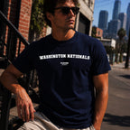 Washington Nationals Men's T-Shirt — lifestyle photo, Navy t-shirt