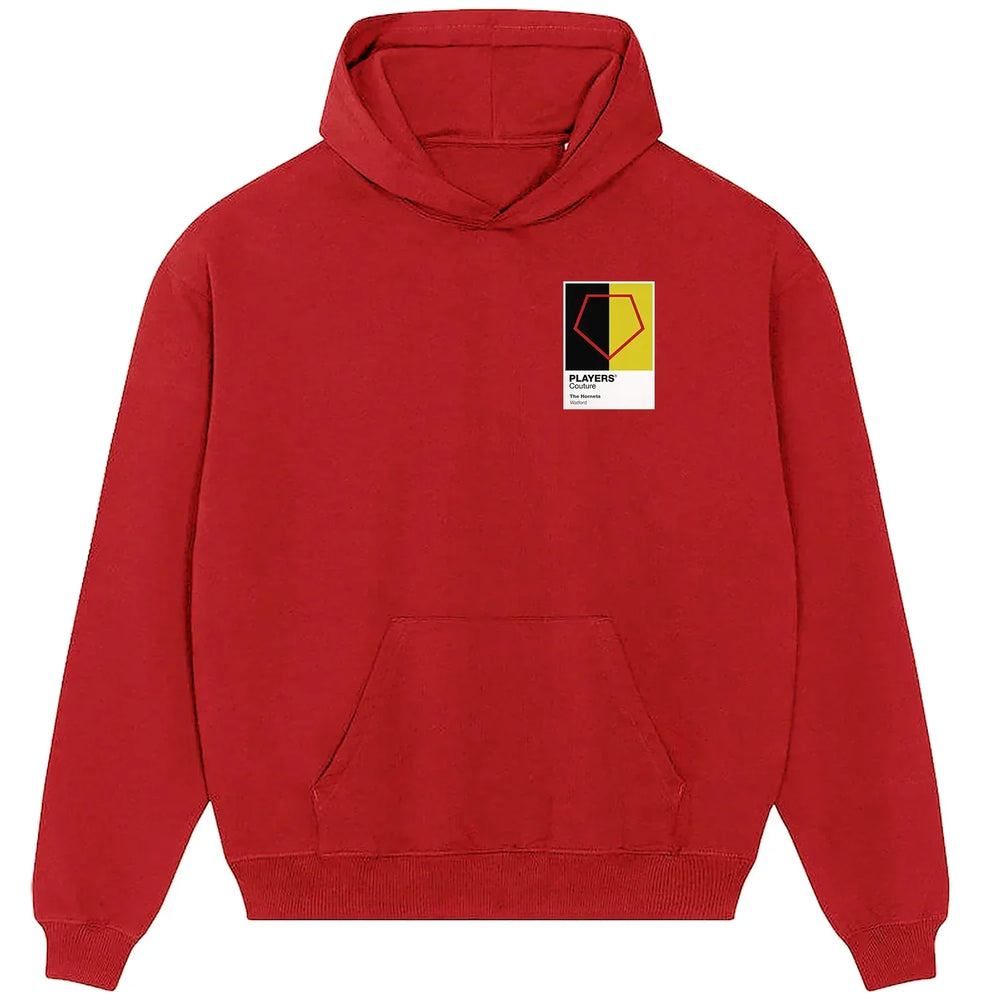 Watford hoodie – red men's hoodie featuring the Watford Players Couture logo