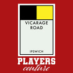 Watford Monopoly Card hoodie – red men's hoodie with white Watford Monopoly Card letters and Players Couture logo on the