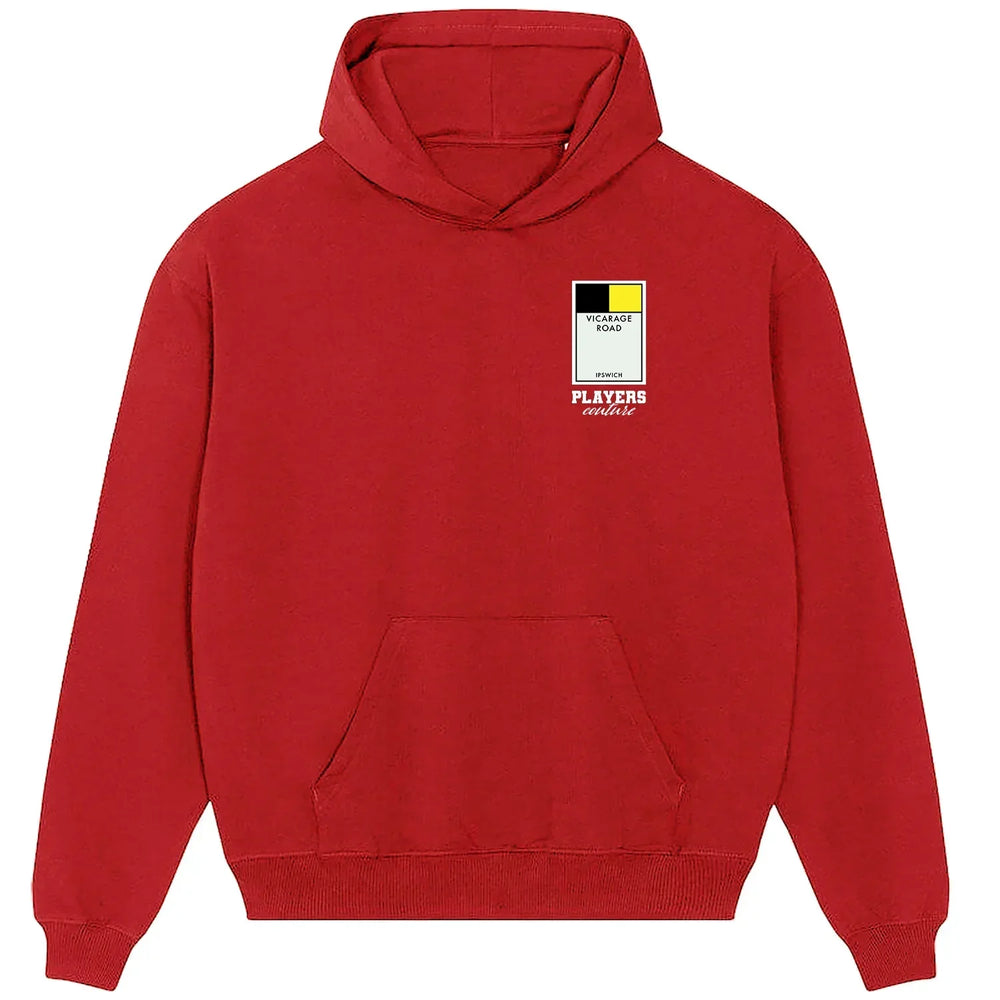 Watford Monopoly Card hoodie – grey men's hoodie with black Watford Monopoly Card letters and Players Couture logo on the