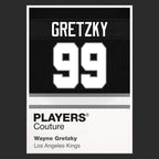 Wayne Gretzky 99 Kings Jersey Frame Men's T-Shirt – black close-up detail shot of the Wayne Gretzky 99 Kings Players Couture