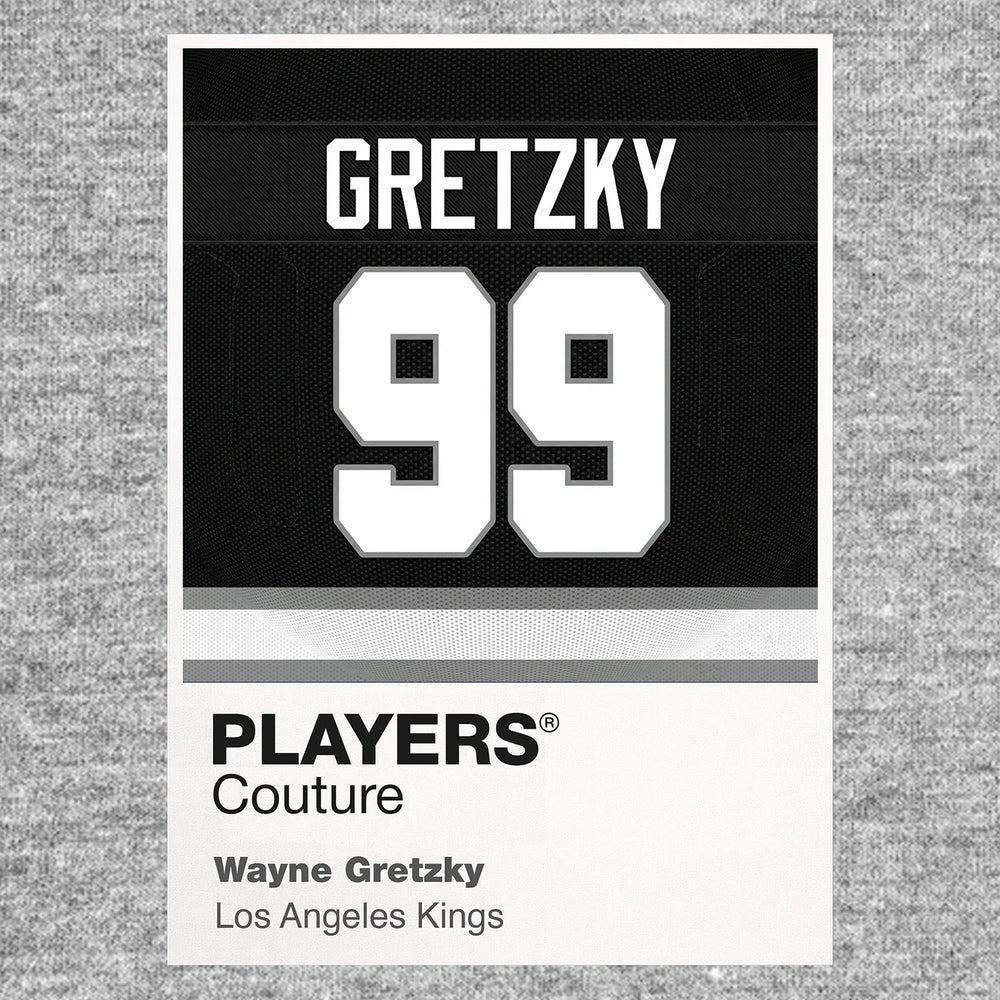 Wayne Gretzky 99 Kings Jersey Frame Men's T-Shirt – grey close-up detail shot of the Wayne Gretzky 99 Kings Players Couture