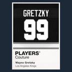 Wayne Gretzky 99 Kings Jersey Frame Men's T-Shirt – navy close-up detail shot of the Wayne Gretzky 99 Kings Players Couture