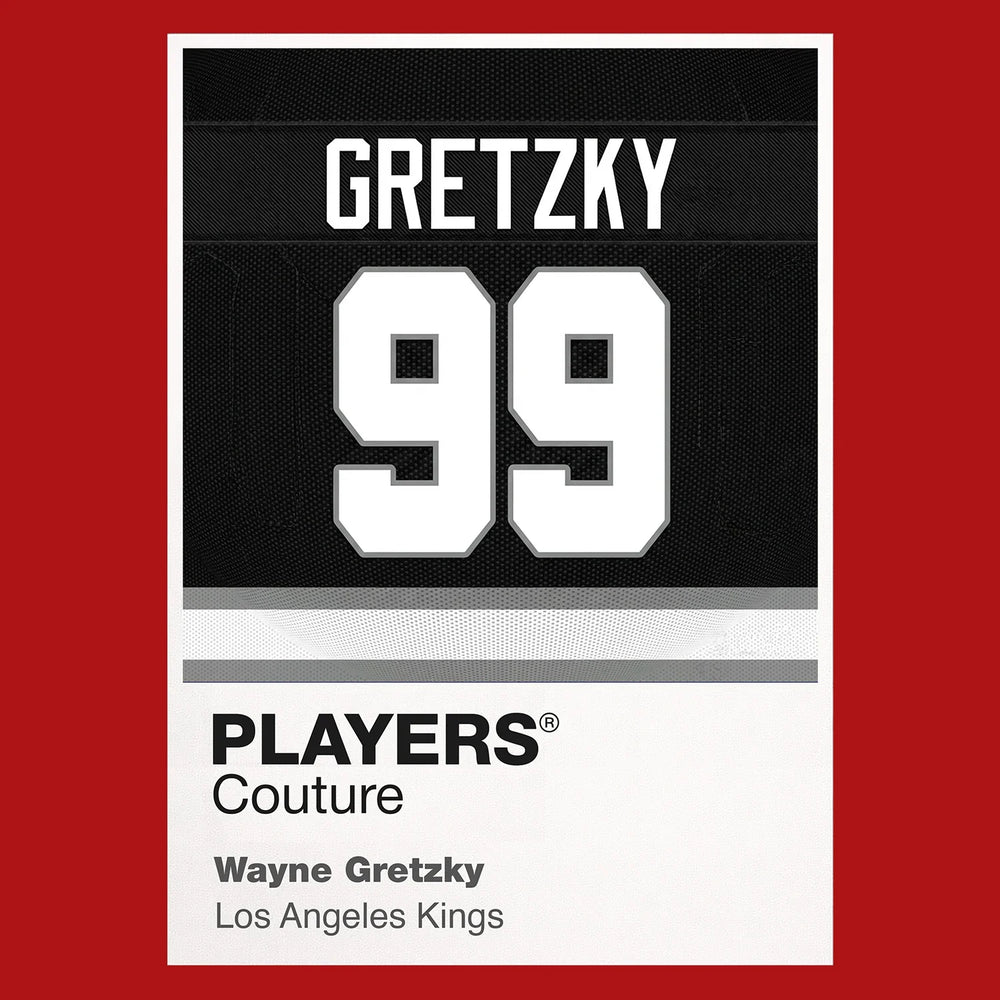 Wayne Gretzky 99 Kings Jersey Frame Men's T-Shirt – red close-up detail shot of the Wayne Gretzky 99 Kings Players Couture