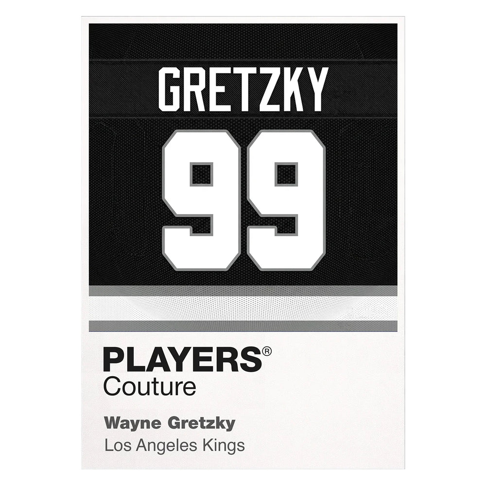 Wayne Gretzky 99 Kings Jersey Frame Men's T-Shirt – white close-up detail shot of the Wayne Gretzky Players Couture logo