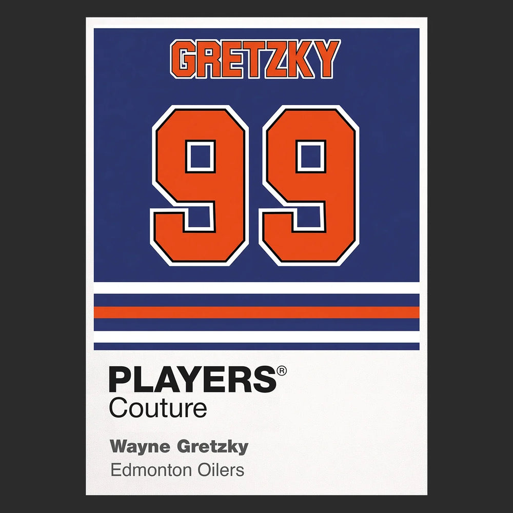 Wayne Gretzky 99 Oilers Jersey Frame Men's T-Shirt – black close-up detail shot of the Wayne Gretzky 99 Oilers Players