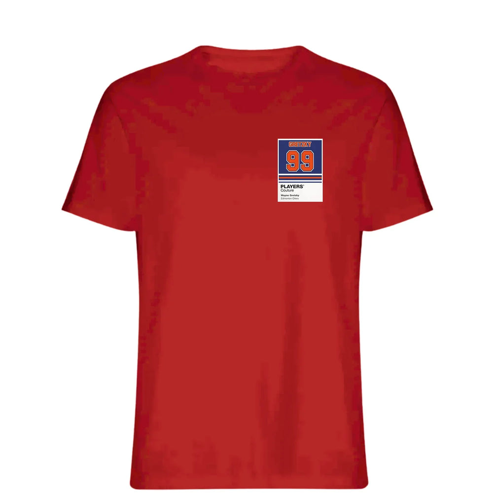 Wayne Gretzky 99 Oilers t-shirt – red men's t-shirt featuring the Wayne Gretzky 99 Oilers Players Couture logo