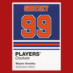 Wayne Gretzky 99 Oilers Jersey Frame Men's T-Shirt – red close-up detail shot of the Wayne Gretzky 99 Oilers Players Couture
