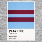 West Ham United Away Classic Football Shirt Colours Frame Men's T-Shirt – grey close-up detail shot of the West Ham United