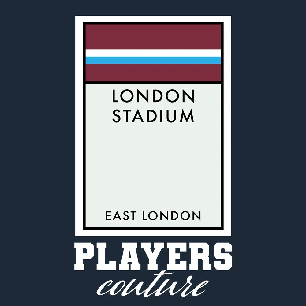 West Ham United New Monopoly Card hoodie – navy men's hoodie with white West Ham United New Monopoly Card letters and