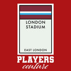 West Ham United New Monopoly Card hoodie – red men's hoodie with white West Ham United New Monopoly Card letters and Players