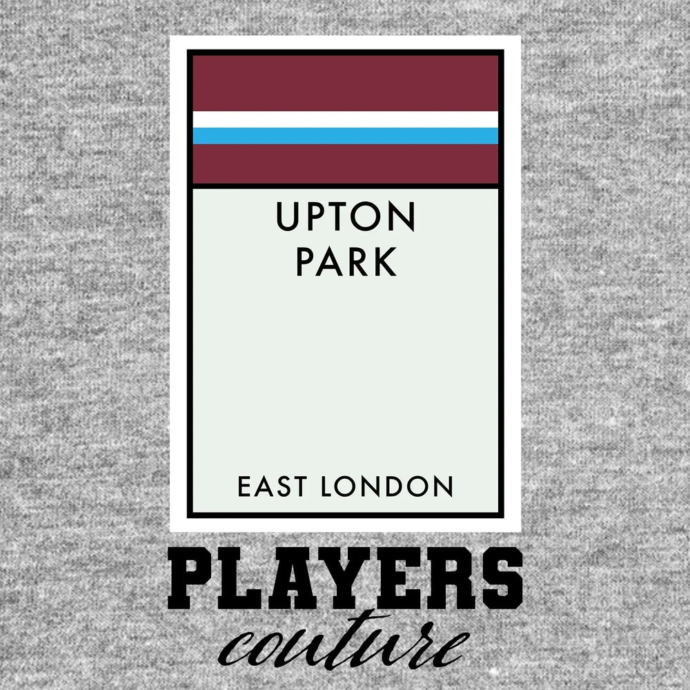 West Ham United Monopoly Card hoodie – grey men's hoodie with black West Ham United Monopoly Card letters and Players