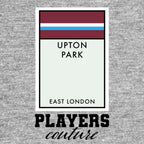 West Ham United Monopoly Card hoodie – grey men's hoodie with black West Ham United Monopoly Card letters and Players