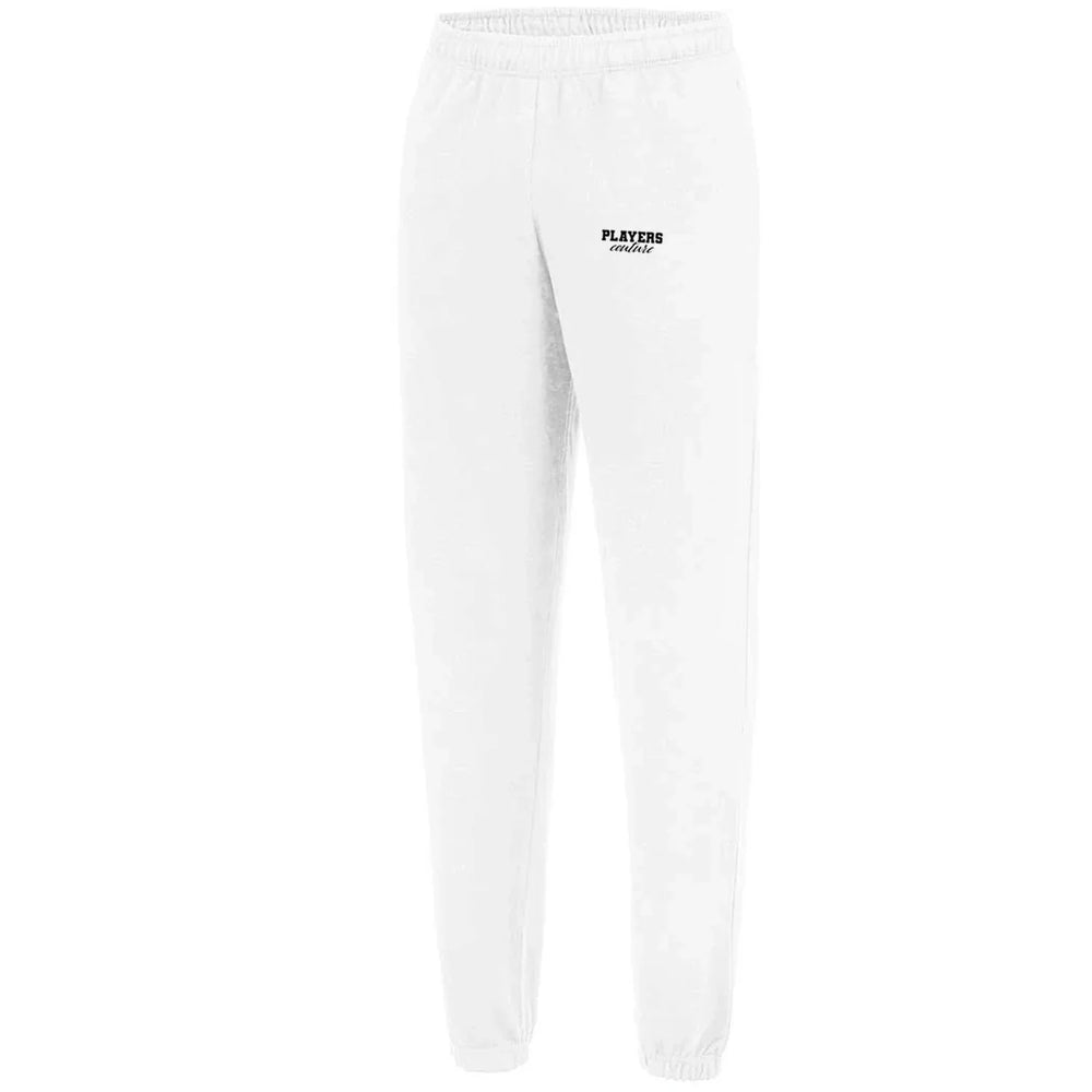 Essentials Collection hoodie – white men's hoodie with black Essentials Collection letters and Players Couture logo on the