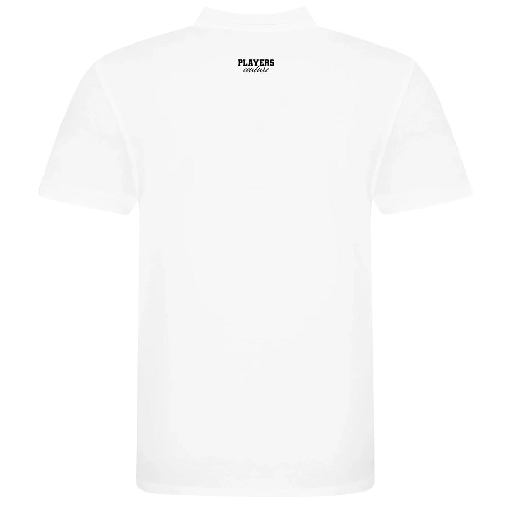 Essentials Collection hoodie – white men's hoodie with black Essentials Collection letters and Players Couture logo on the