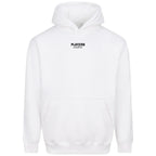 Essentials Collection hoodie – white men's hoodie with black Essentials Collection letters and Players Couture logo on the