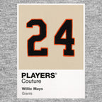 Willie Mays 24 Jersey Frame Men's T-Shirt – grey close-up detail shot of the Willie Mays 24 Players Couture logo design