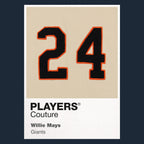 Willie Mays 24 Jersey Frame Men's T-Shirt – navy close-up detail shot of the Willie Mays 24 Players Couture logo design