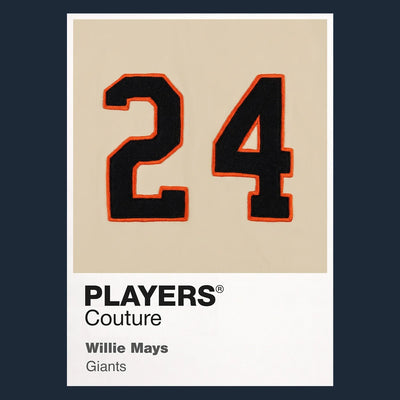 Willie Mays 24 Jersey Frame Men's T-Shirt – navy close-up detail shot of the Willie Mays 24 Players Couture logo design