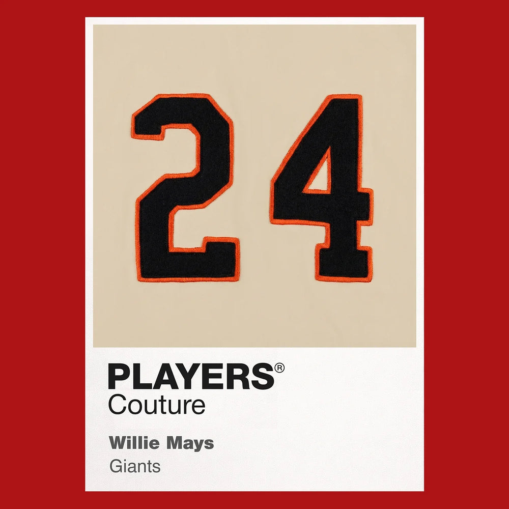 Willie Mays 24 Jersey Frame Men's T-Shirt – red close-up detail shot of the Willie Mays 24 Players Couture logo design