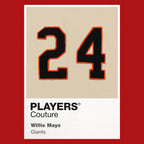 Willie Mays 24 Jersey Frame Men's T-Shirt – red close-up detail shot of the Willie Mays 24 Players Couture logo design