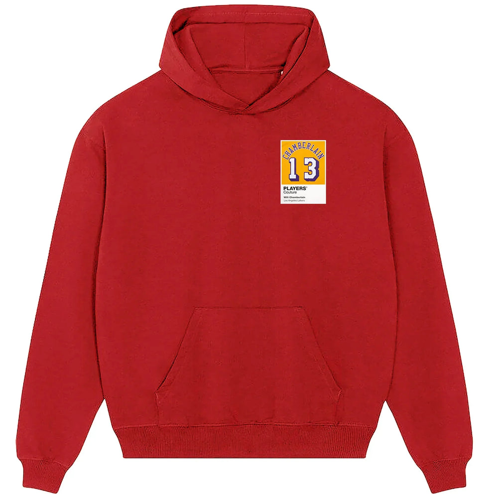 Wilt Chamberlain 13 hoodie – red men's hoodie featuring the Wilt Chamberlain 13 Players Couture logo