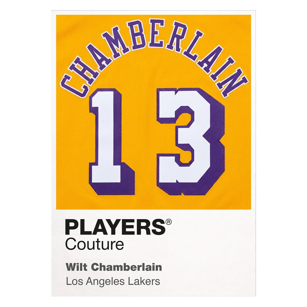 Wilt Chamberlain 13 Jersey Frame Men's T-Shirt – white close-up detail shot of the Wilt Chamberlain Players Couture logo