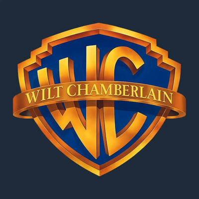 Wilt Chamberlain Logo Men's Hoodie – navy close-up detail shot of the Wilt Chamberlain Players Couture logo design