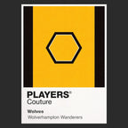 Wolves Classic Football Shirt Colours Frame Men's T-Shirt – black close-up detail shot of the Wolves Players Couture logo