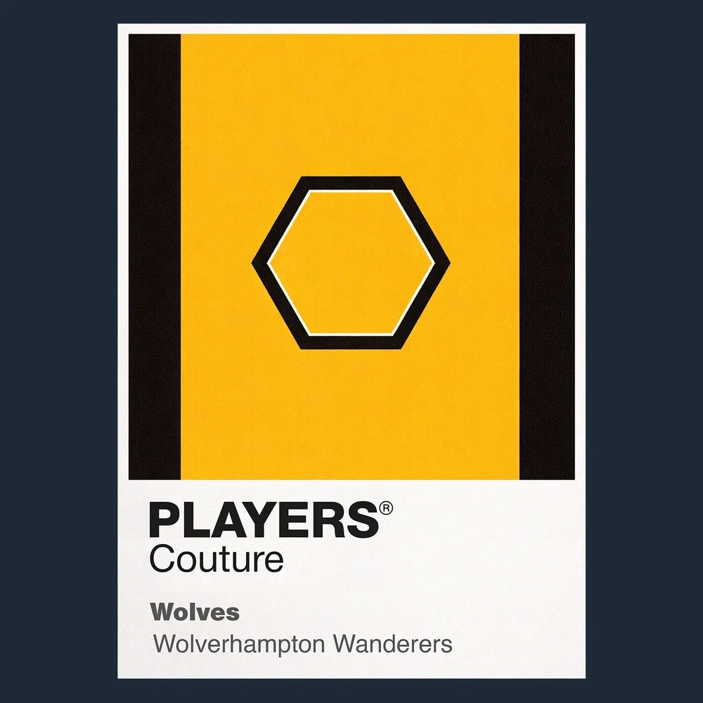 Wolves Classic Football Shirt Colours Frame Men's T-Shirt – navy close-up detail shot of the Wolves Players Couture logo