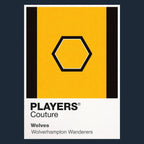 Wolves Classic Football Shirt Colours Frame Men's T-Shirt – navy close-up detail shot of the Wolves Players Couture logo