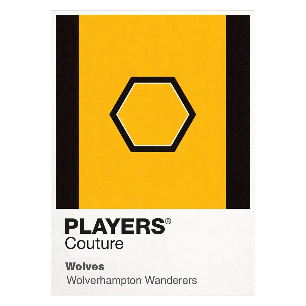 Wolves Classic Football Shirt Colours Frame Men's T-Shirt – white close-up detail shot of the Wolves Players Couture logo