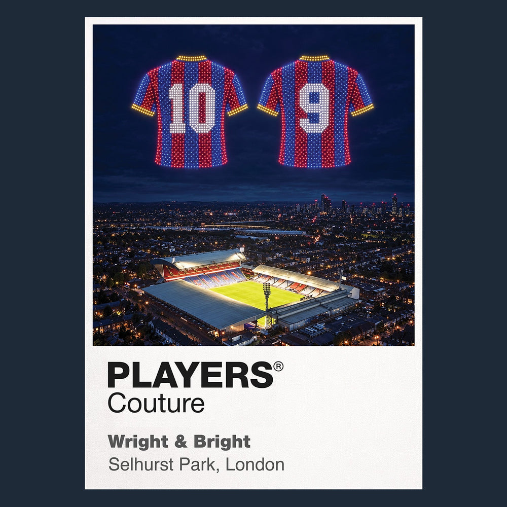 Ian Wright and Mark Bright Crystal Palace Icons in Lights Frame artwork in navy