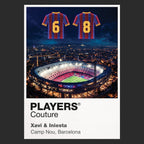 Xavi and Iniesta Barcelona numbers 6 and 8 Icons in Lights Frame artwork in black