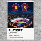 Xavi and Iniesta Barcelona numbers 6 and 8 Icons in Lights Frame artwork in grey