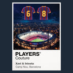 Xavi and Iniesta Barcelona numbers 6 and 8 Icons in Lights Frame artwork in navy