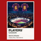 Xavi and Iniesta Barcelona numbers 6 and 8 Icons in Lights Frame artwork in red