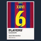 Xavi Hernandez 6 Football Shirt Frame Men's Hoodie – navy close-up detail shot of the Xavi Hernandez Players Couture logo
