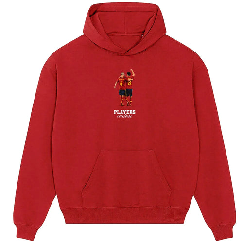 Xavi hoodie – red men's hoodie with white Xavi letters and Players Couture logo on the chest