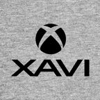 Xavi Logo Men's Hoodie – grey close-up detail shot of the Xavi Players Couture logo design