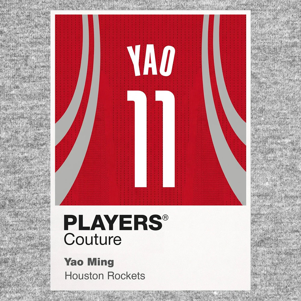 Yao Ming 11 Jersey Frame Men's T-Shirt – grey close-up detail shot of the Yao Ming 11 Players Couture logo design