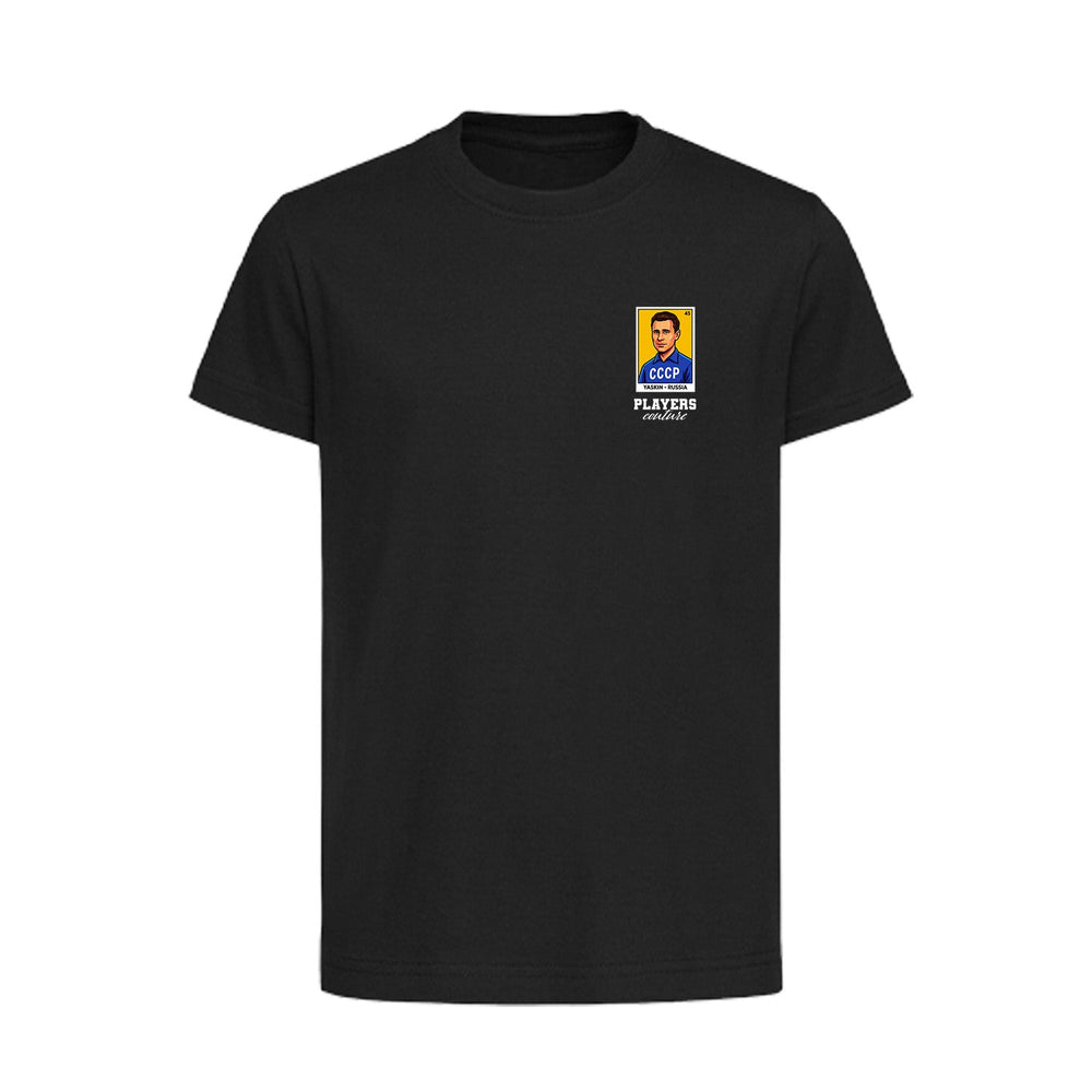 Lev Yashin World Cup Sticker Kids T-Shirt – yaskin sticker kids black tshirt Players Couture design